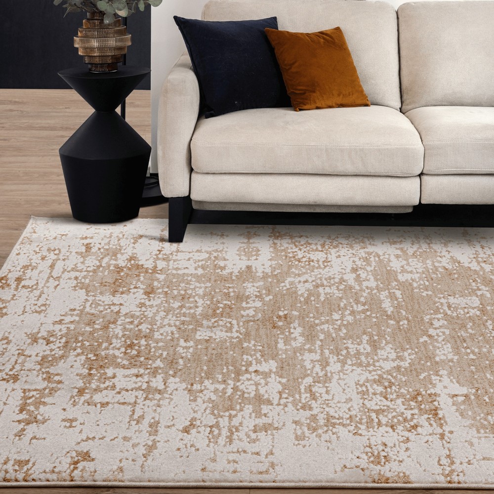 Anders AN03 Boho Abstract Shimmer Rugs in Natural Beige